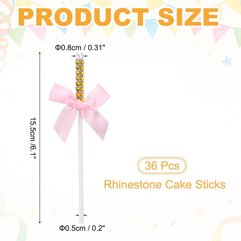 36 Pcs Cake Sticks with Crystals, Bows and Lollipop Lollipop, Red gallery