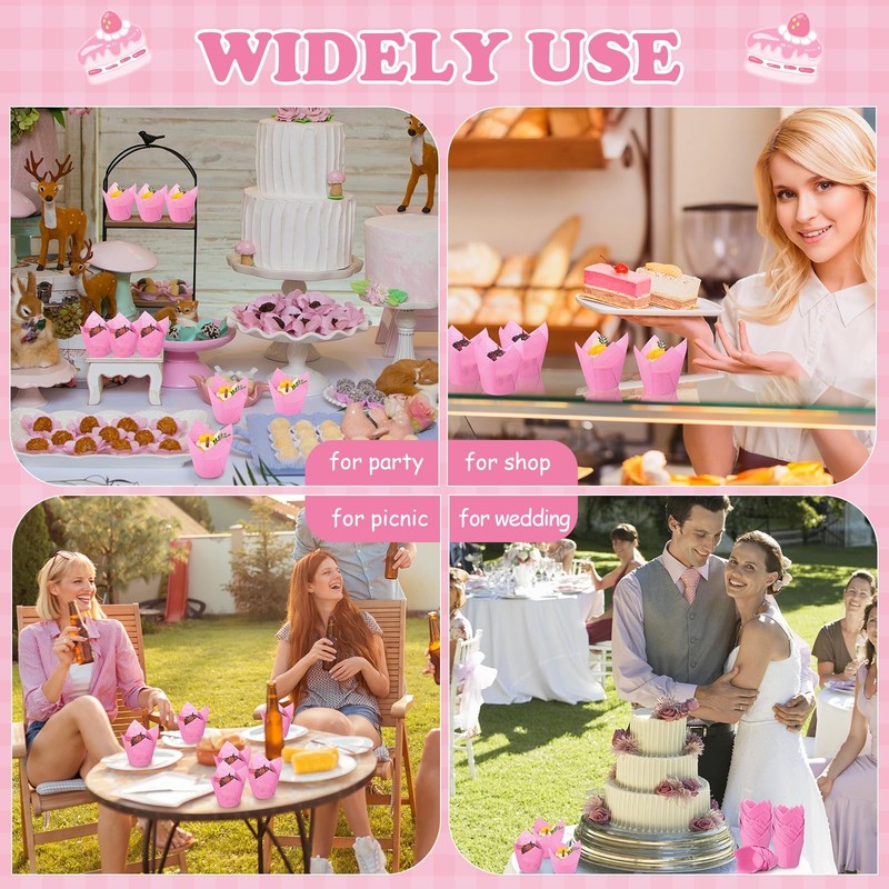 600 PCS Tulip Cupcake Liners Baking, Muffin Printed Cups Greaseproof Hot Pink gallery