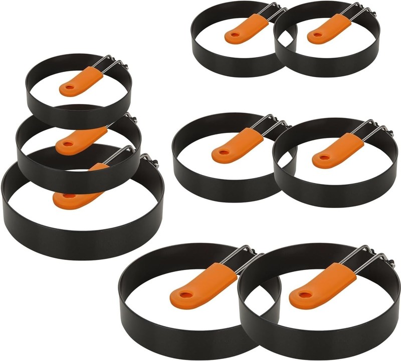 9-Piece Egg Rings Set – 4, 6, 8 Inch Pancake & Omelette Rings with Silicone H…