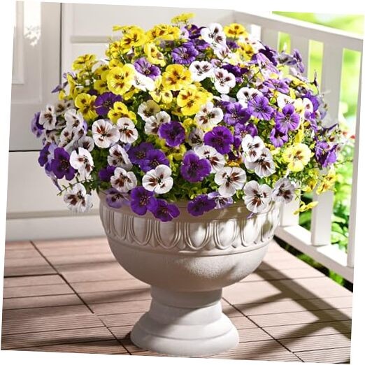 20 Bundles Artificial Pansy Flowers for Outdoor, 20pcs Purple, Yellow, White