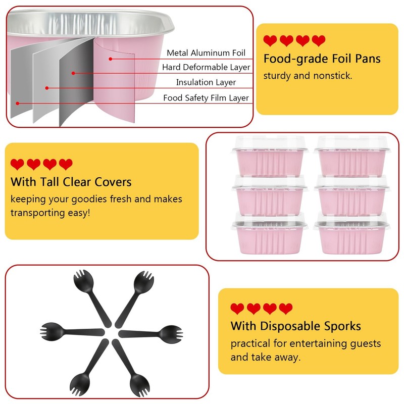 120pack 5oz Mini Cake Tins Cupcake Pan with Lids,Aluminum Foil Baking Cups,Di... gallery