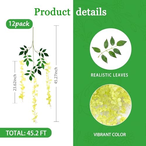 12 Pack Wisteria Hanging Flowers Garland, 3.77 Feet Artificial 12 PCS Green gallery