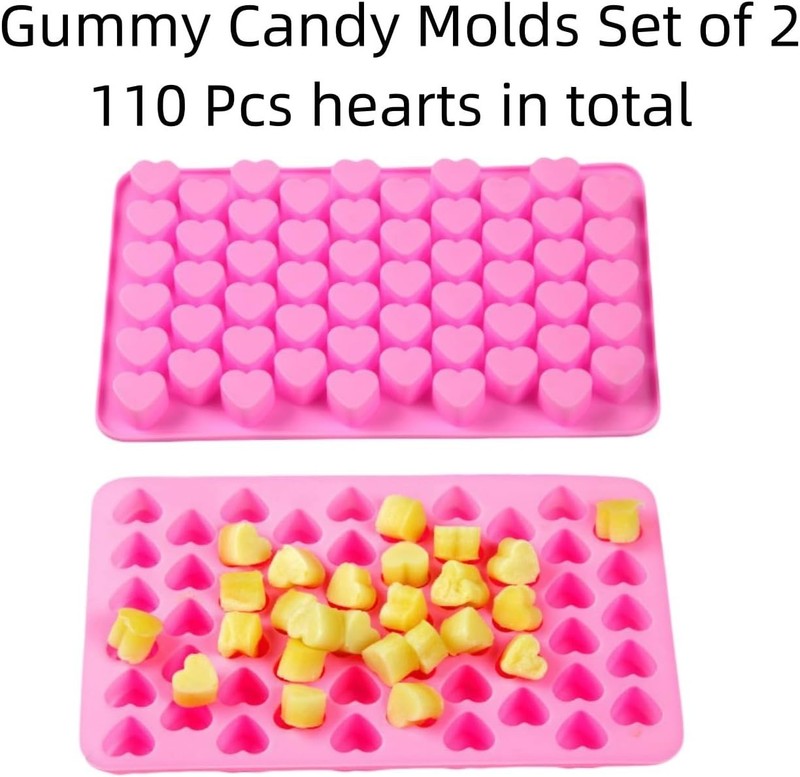 Heart Silicone Gummy Molds 2 Pack with 2 Droppers, Mini Heart Chocolate Mold, No gallery