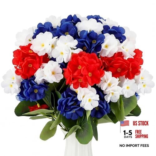 Suncalla 4 Pcs Patriotic Artificial Flowers Red White and Blue 4th of July