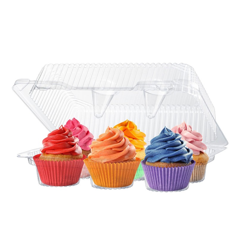 Plastic Cupcake Containers Boxes | 6 Compartment โ€ 40 Pack | Disposable Hig…