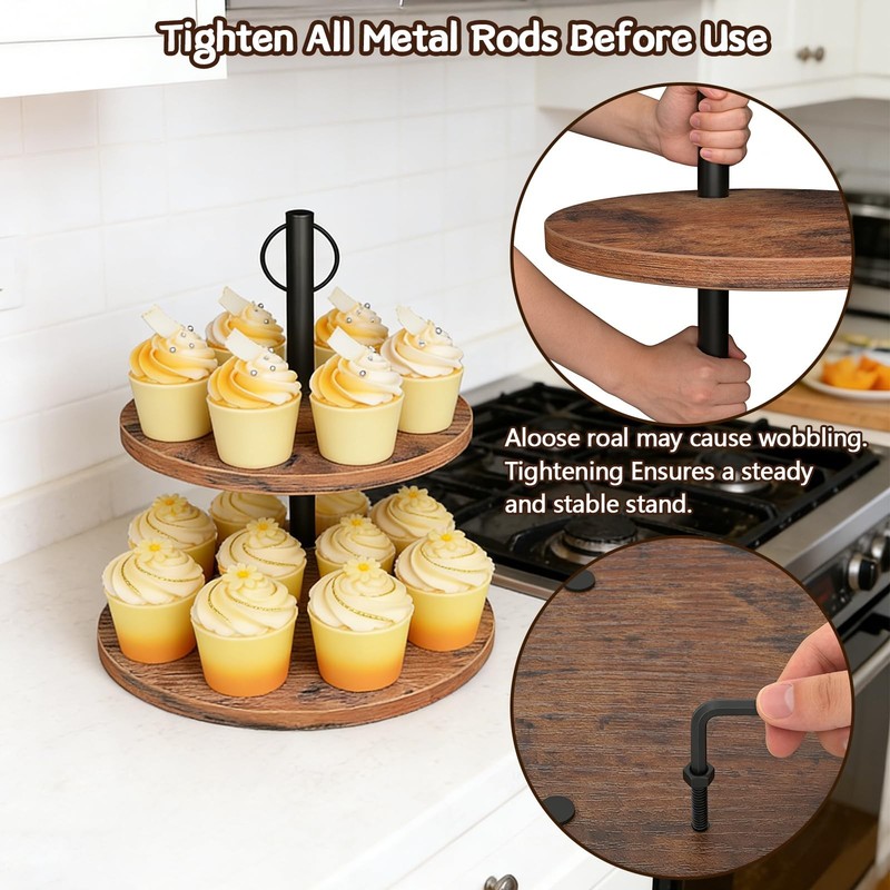 Cupcake Stand, Rustic Wood 2 Tier Cake Stand, Tiered Tray Stand gallery