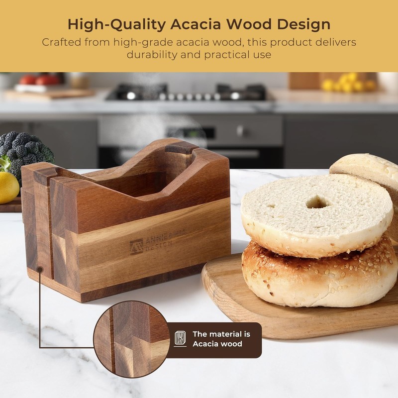 Annie Mia Design Premium Acacia Wood Bagel Slicer For Large Bagel Stylish Ha... gallery