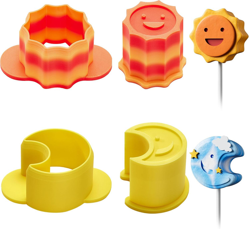 Sun and Moon Cake Pop Cutter and Pusher Set, 2 Shapes Celestial Cake Pop Molds f