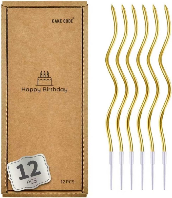12-Count Gold Spiral Long Thin Metallic Birthday Candles, Cake Candles, Birthday