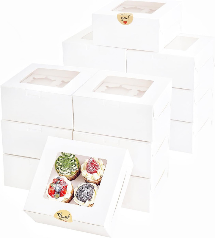 Cupcake Boxes 4 Count with Window, Bakery Boxes, Muffin Containers, Food Grade, gallery