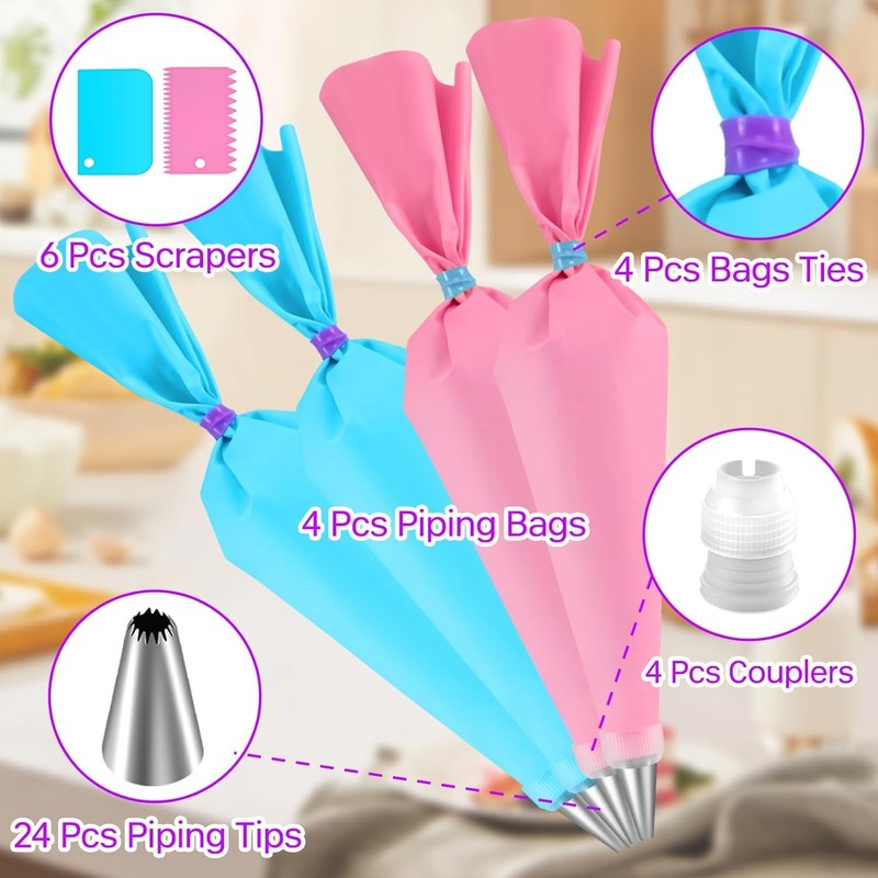 Piping Bag & Tips Set,Reusable Pastry Bag,Baking Piping Set,Including 24 Piping gallery