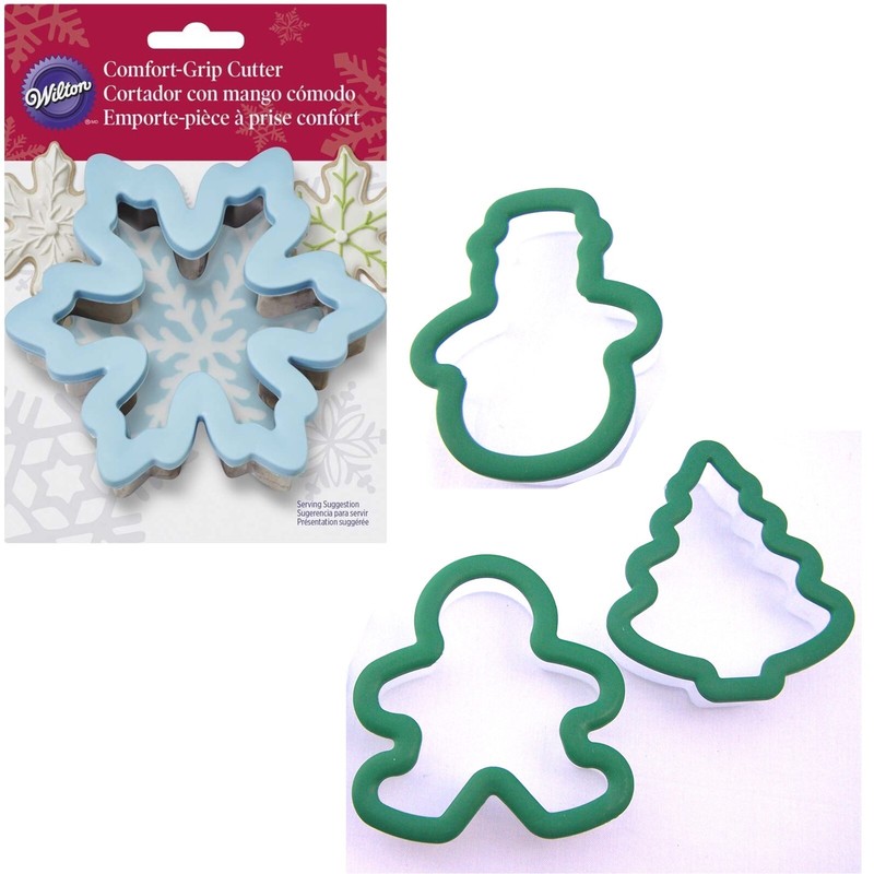 Wilton Cookie Cutters Comfort Grip Snowflake + Grippy Tree Gingerbread Man Santa