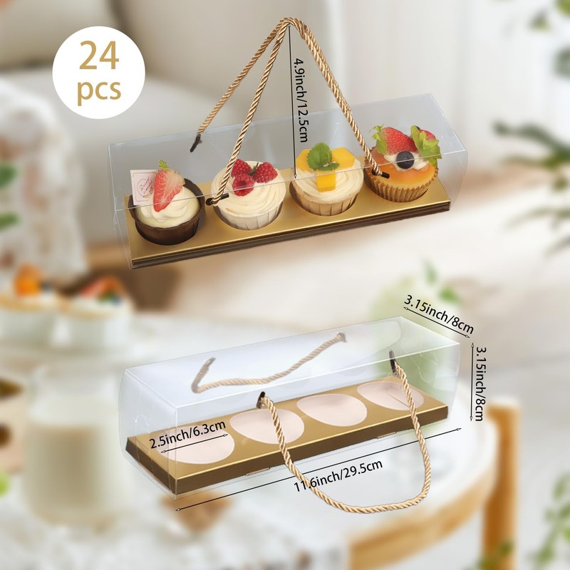 24 PCS Clear Cupcake Boxes With Handle Black Rectangular Treat Boxes 12x3x3 In gallery
