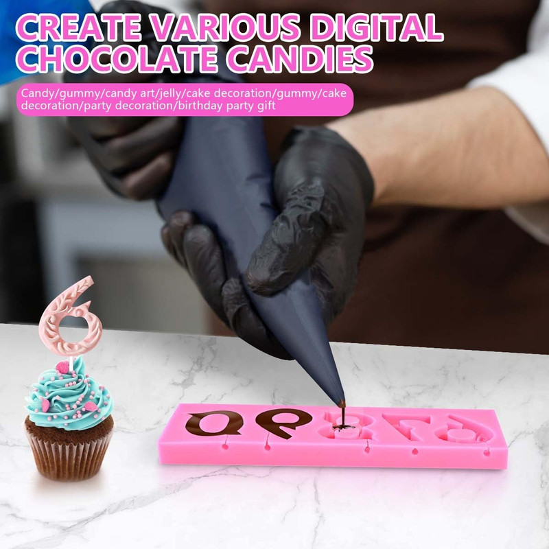 Silicone Number 0-9 3D Embossed Fondant Chocolate Mold with Stick Hole for Birth gallery
