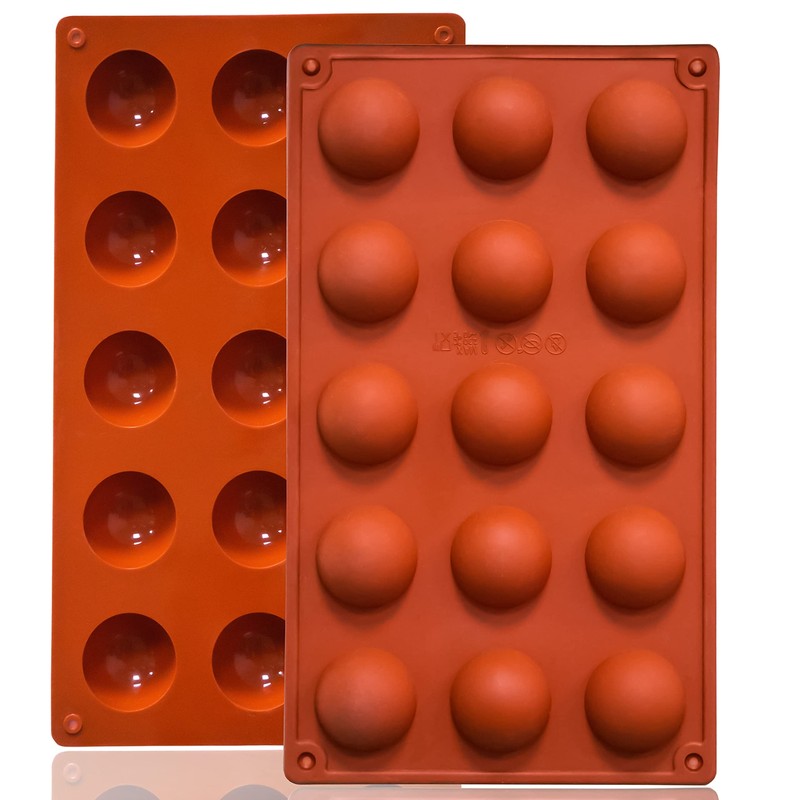 Lerykin Small 15-Cavity Semi Sphere Silicone Molds Non-Stick2 Packs Half Sphe...