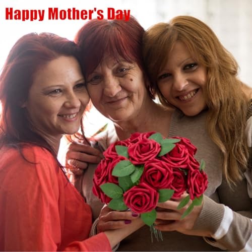 100Pcs Fake Roses Artificial Flowers with Stems, Valentine's Day 100PCS Red gallery