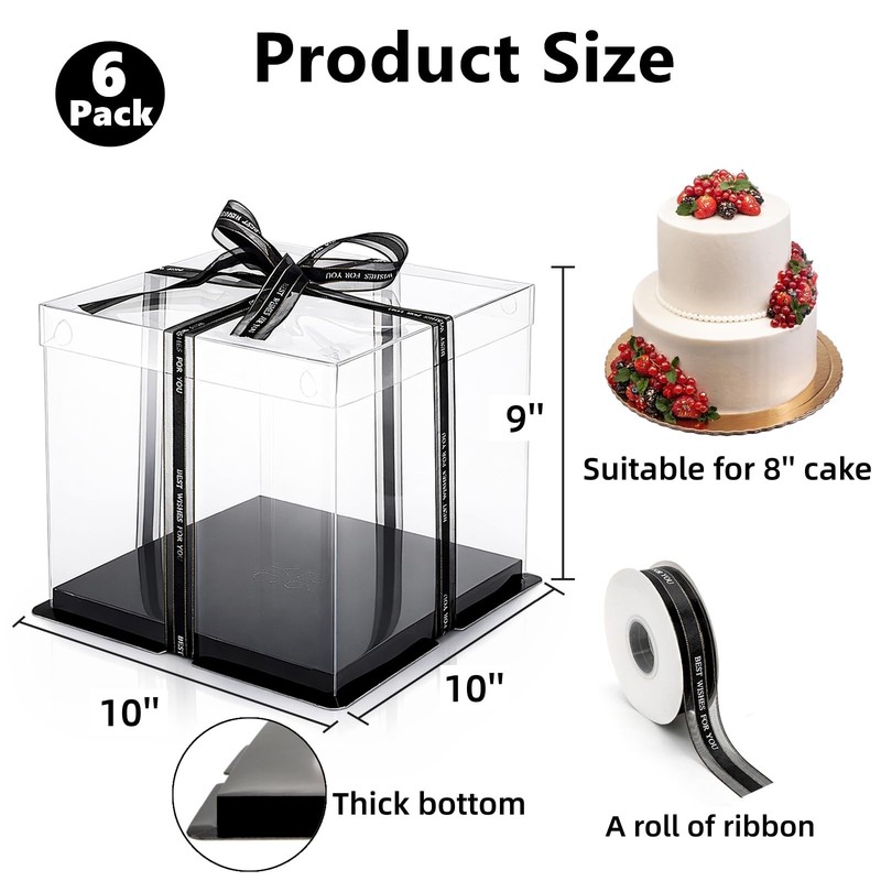 6 Pack Clear Cake Box with Ribbon, 2-Layer Tall Cake Carrier Box, Packaging B... gallery