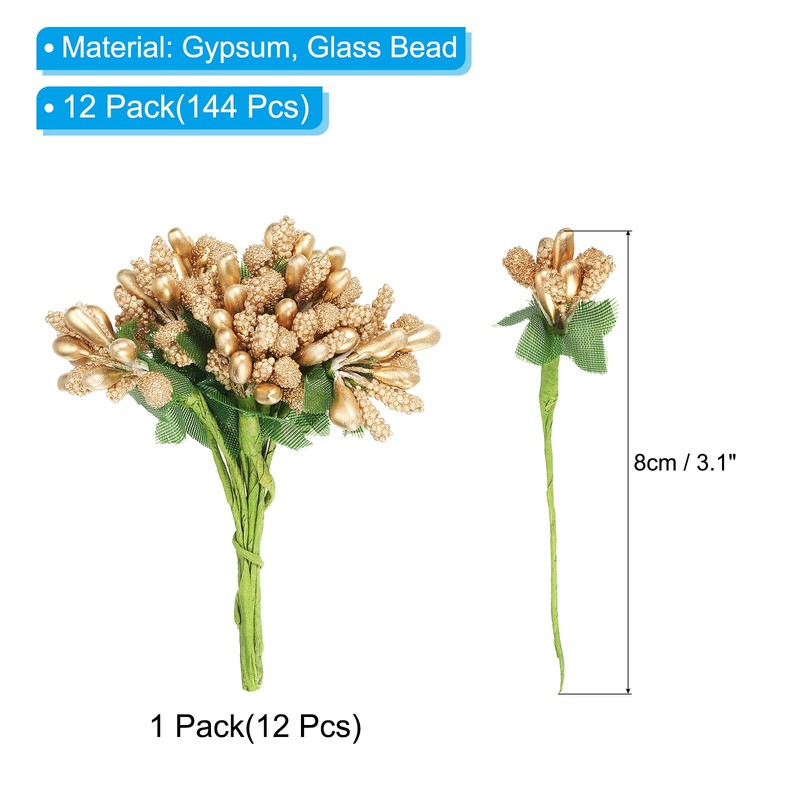144Pcs Mini Artificial Pip Berry Picks Bunch Fruit Flower Stamens Gold Tone gallery
