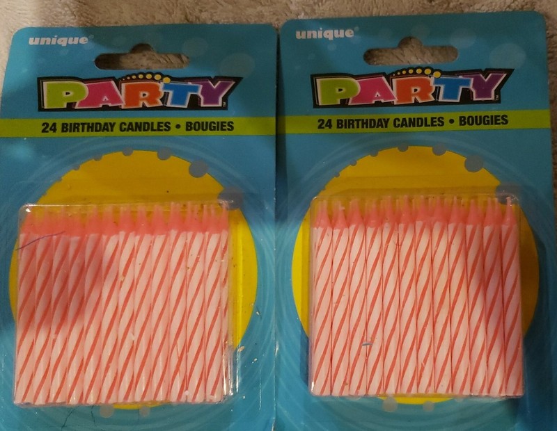 Unique Striped Pink Birthday Candles, 24ct Lot of 2