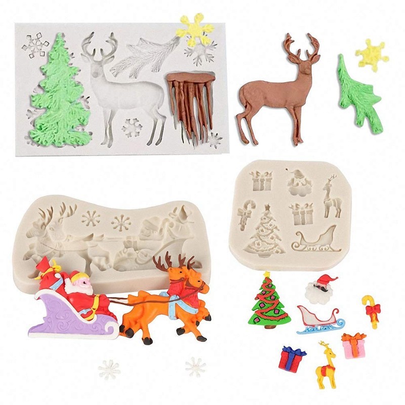 3pcs/set Christmas Fondant Mold Silicone Sugar Craft Gum Paste Chocolate Candy M