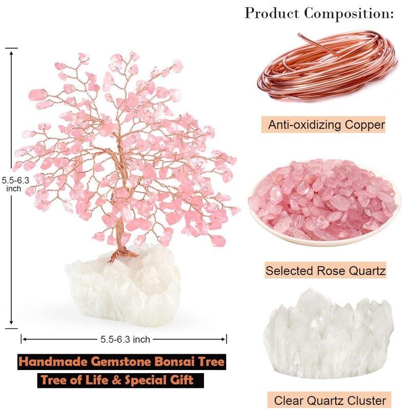 Masgemes Gemstone Crystal Tree Of Lifenatural Rose Quartz Clear Quartz Cluster gallery