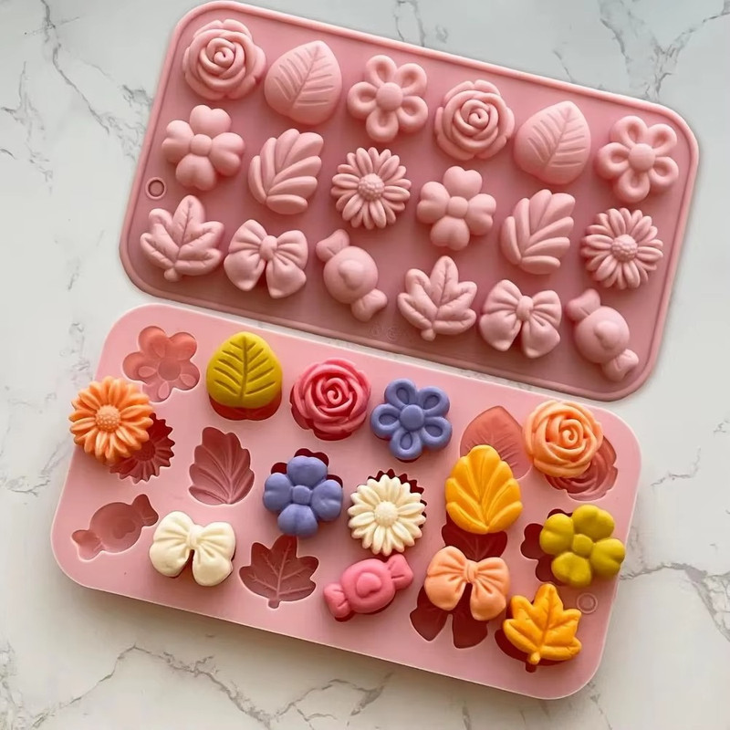 18 Cavity 3D Flower Silicone Mold Daisy Rose Tulip Leaf Fondant Chocolate Soap