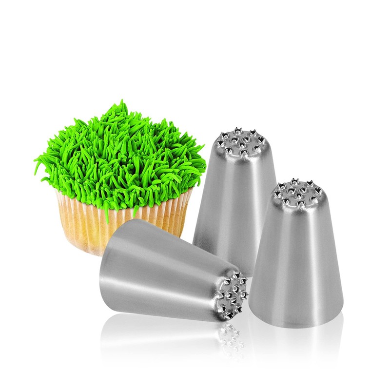 3PCS Stainless Steel Grass Icing Nozzles Set Christmas Cupcake Mousse Cake De…