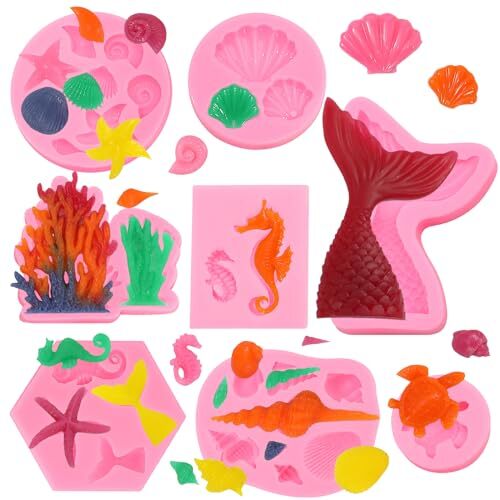 Mermaid Theme Cake Mold, Mermaid, Shell, Seaweed, Coral Silicone Mold Cupcake gallery