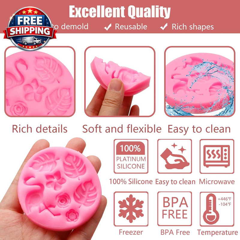 Flamingo Tropical Leaf Silicone Mold 5 Pcs, Monstera Leaves Flower Candy Fondant gallery