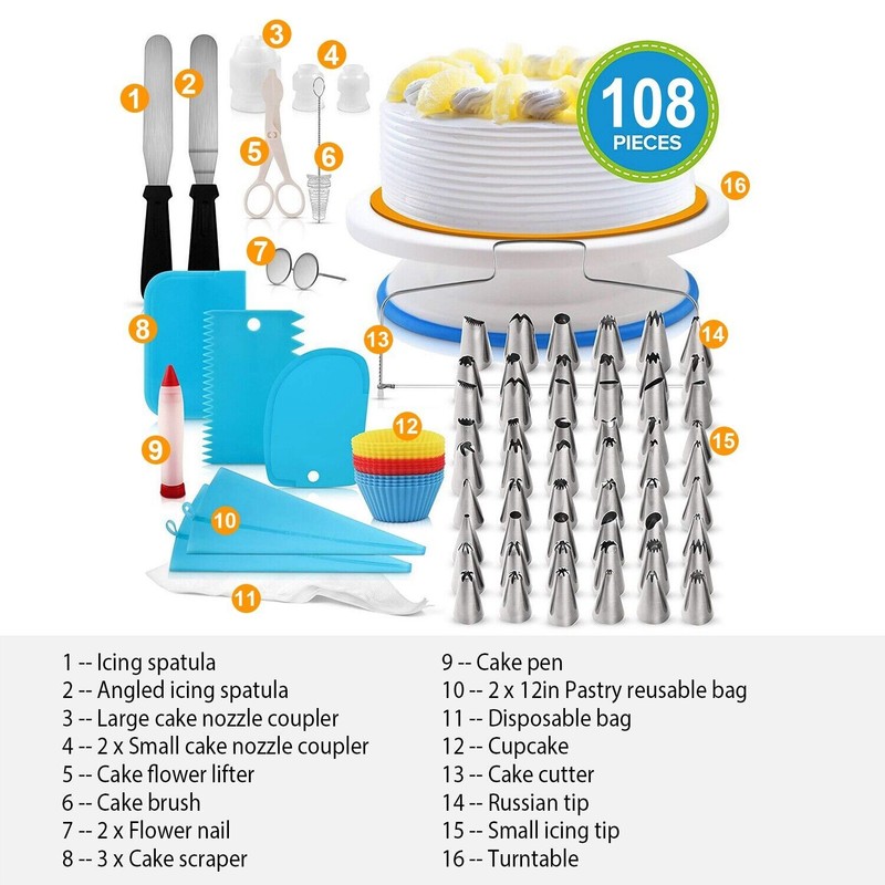 108Pcs DIY Baking Cupcake Cake Decorating Supplies Tool Kit Turntable Stand Pen gallery
