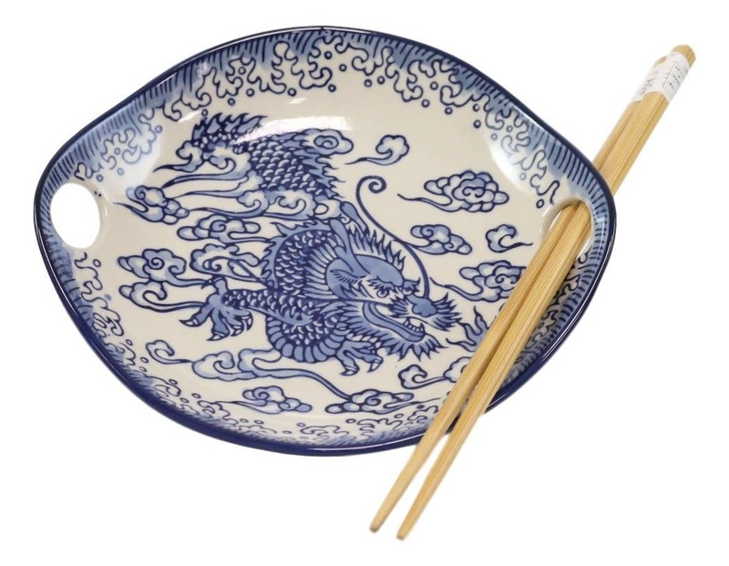 Ebros Blue White Ming Nine Dragons Dragon King Appetizer 7″X6.5″, Multicolor