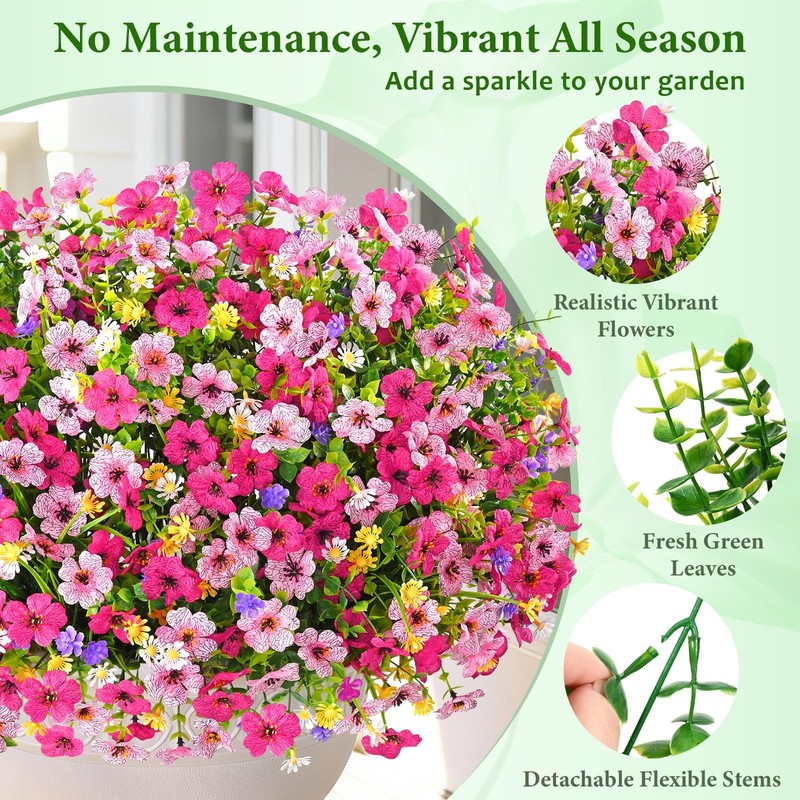 BLEUM CADE 12 Bundles Artificial Flowers for Outdoors, UV 12 Pack, Mixed Pink gallery