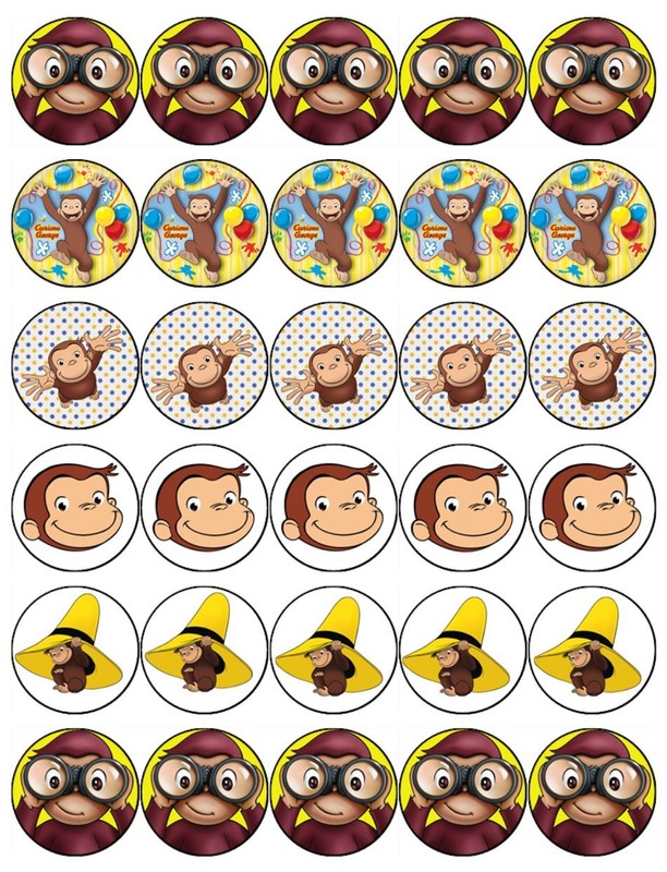 Curious George Edible Cupcake Toppers Wafer Birthday Cake Decoration (2 Sizes)
