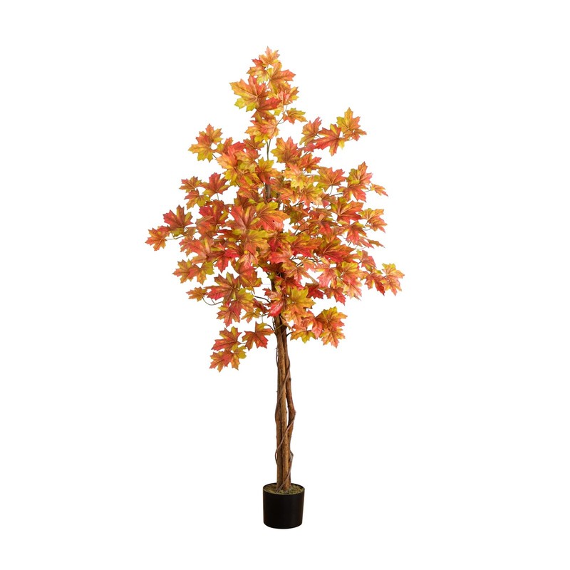 Nearly Natural 5-Ft Deluxe Autumn Artificial Maple Tree Faux Fall Dcor For Home