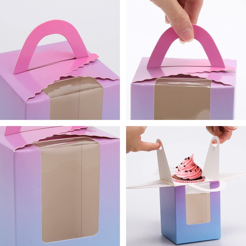 100Pcs Single Cupcake Carrier With Window Handle and Inserts 3.6in*3.6in*4.3i... gallery
