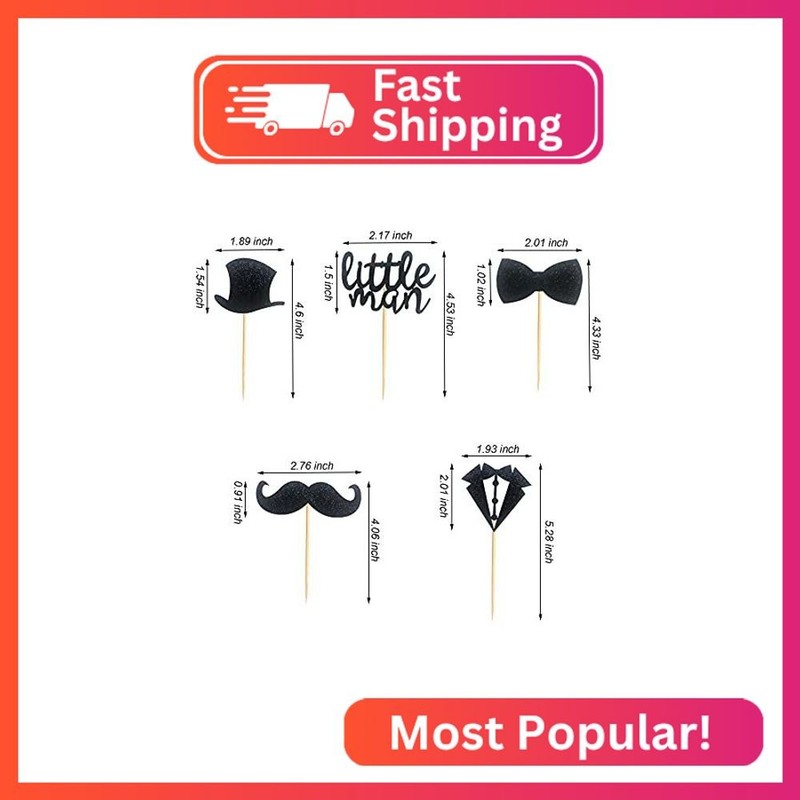 Arthsdite Pack of 40 Pre-Assembled Black Glitter Little Man Mini Beard Bowtie Ha gallery