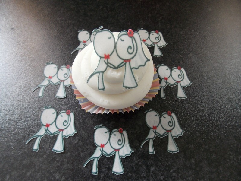 12 PRECUT Edible Mr and Mrs Wedding wafer/rice paper cake/cupcake toppers (2)