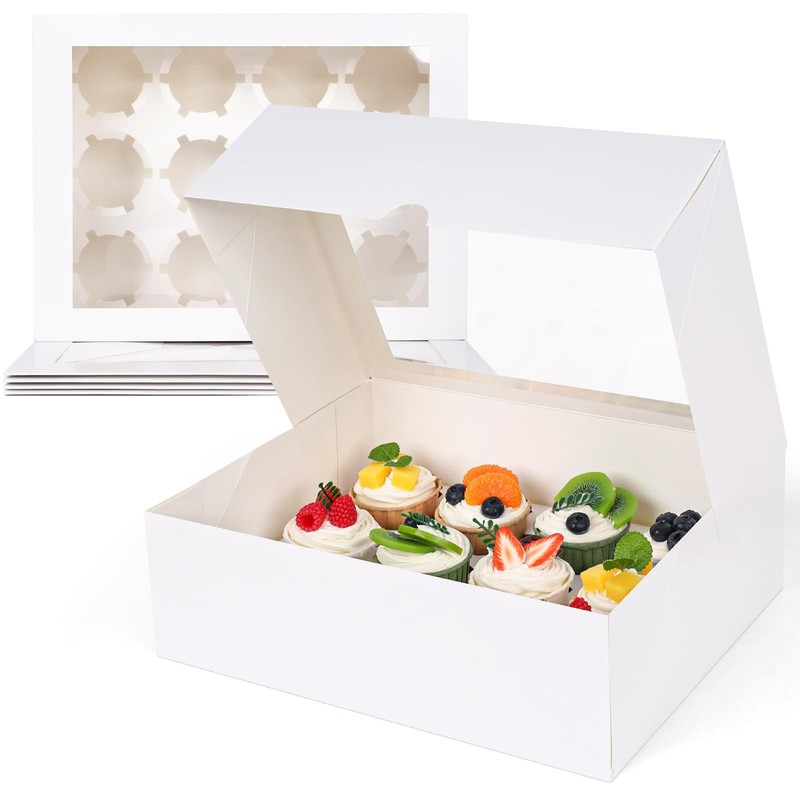 6 PCS 12-Count Cupcake Boxes 13x10x4 Inch Container with Window for Pastry