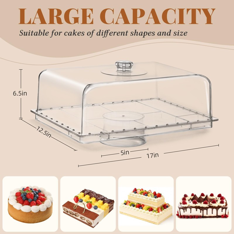 Cake Stand with Lid-Extra Large 17" Rectangular Cake Holder,8-in-1 Multi-Func... gallery