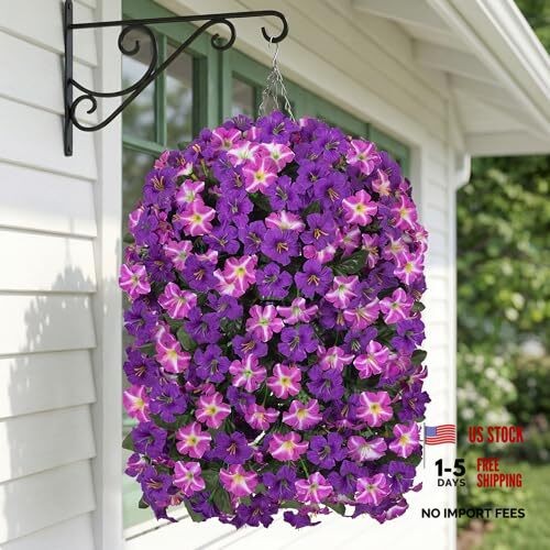 Artificial Flowers with Basket for Outdoors, 3pcs Faux 3 Pcs Purple Red