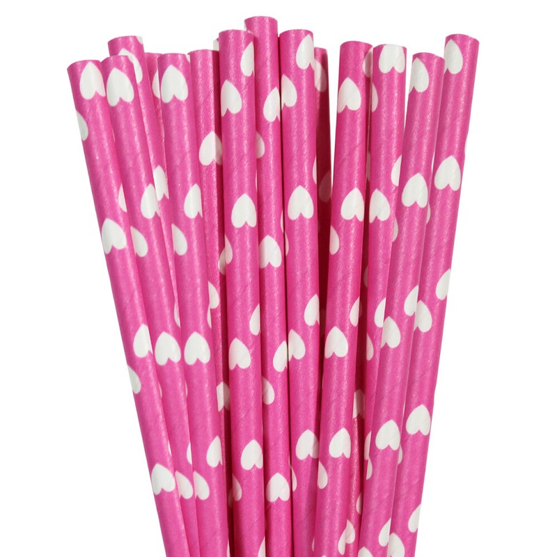 Pink and White Heart Polka Dot Cake Pop Party Straws