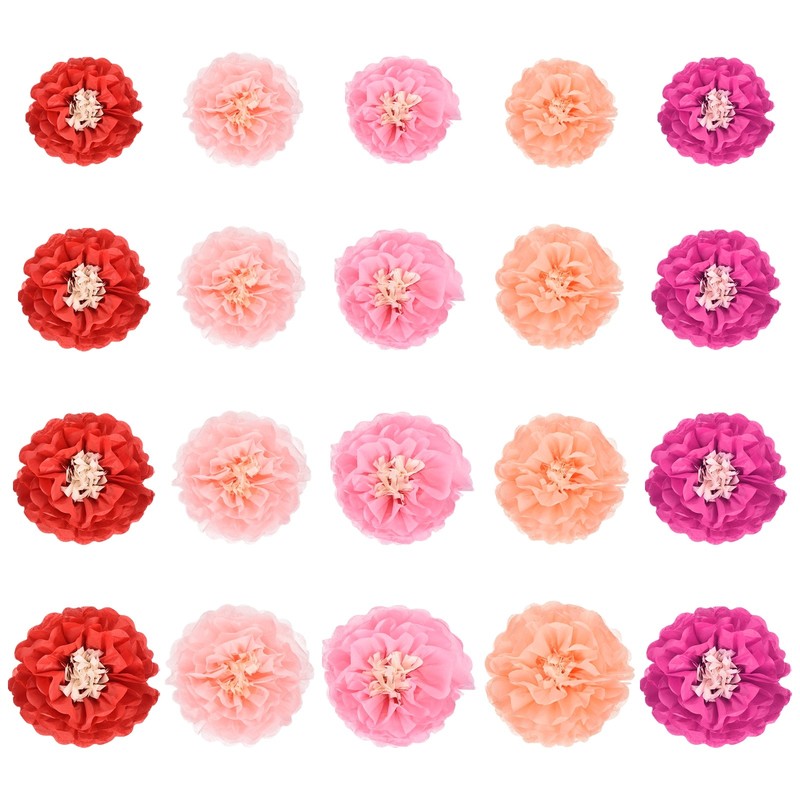 20 Pcs Red Scheme Paper Flowers, Tissue Paper Pom Poms Mexican Paper Flower
