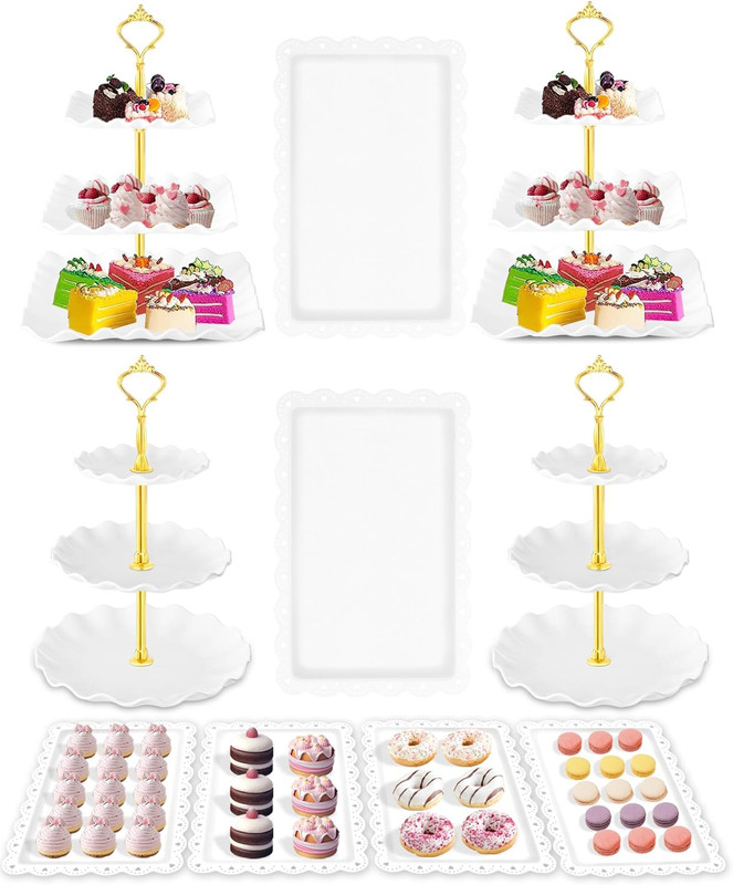 10 Pcs Cake Stand, Plastic Dessert Table Display Set, 4 Pcs 3 Tier Cupcake Stand