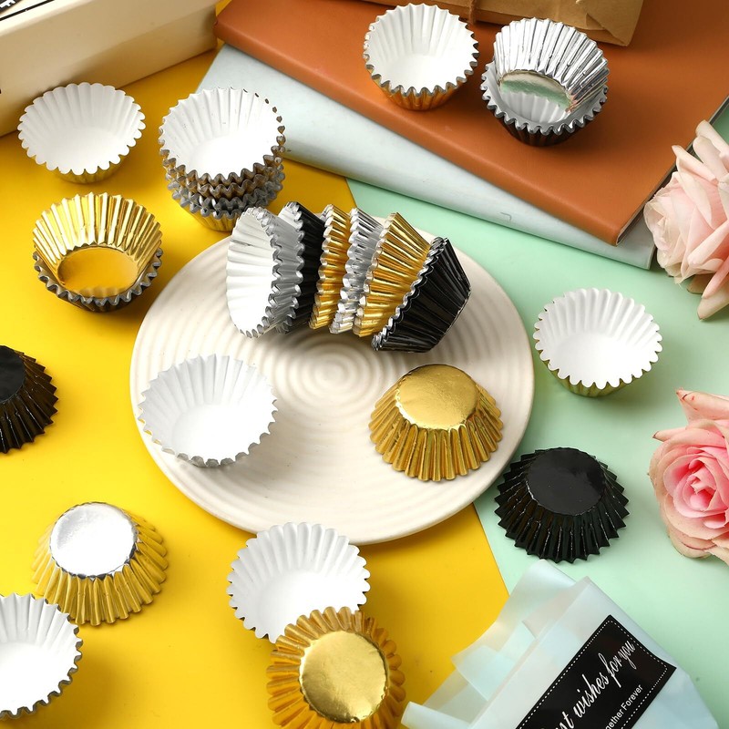 400pcs Graduation Mini Foil Cupcake Liners Golden Silver Black Cupcake Baking... gallery