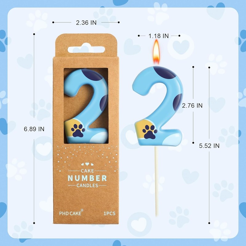 2.76 Inch Number 2 Cartoon Dog Birthday Candles, Blue Dog Number Candles, Cake gallery