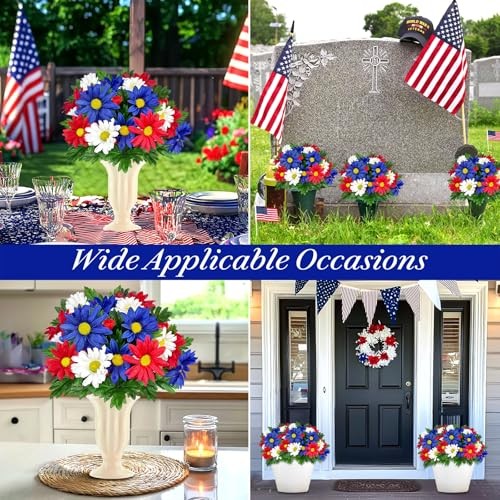 44 Heads Artificial Red White and Blue Flowers, 2 Bouquets UV Resistant gallery