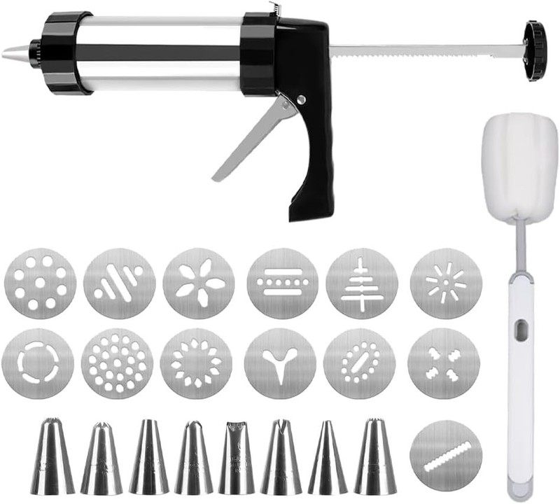 Cookie Press Gun Set Cleaning brush included.Stainless Steel Icing Decoration
