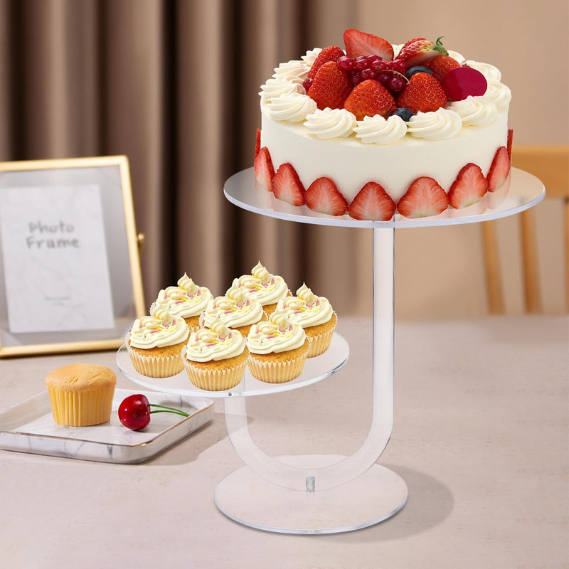 2 Tier Clear Cake Stand Acrylic Cupcake Display Holder Dessert Pastry Tower for gallery