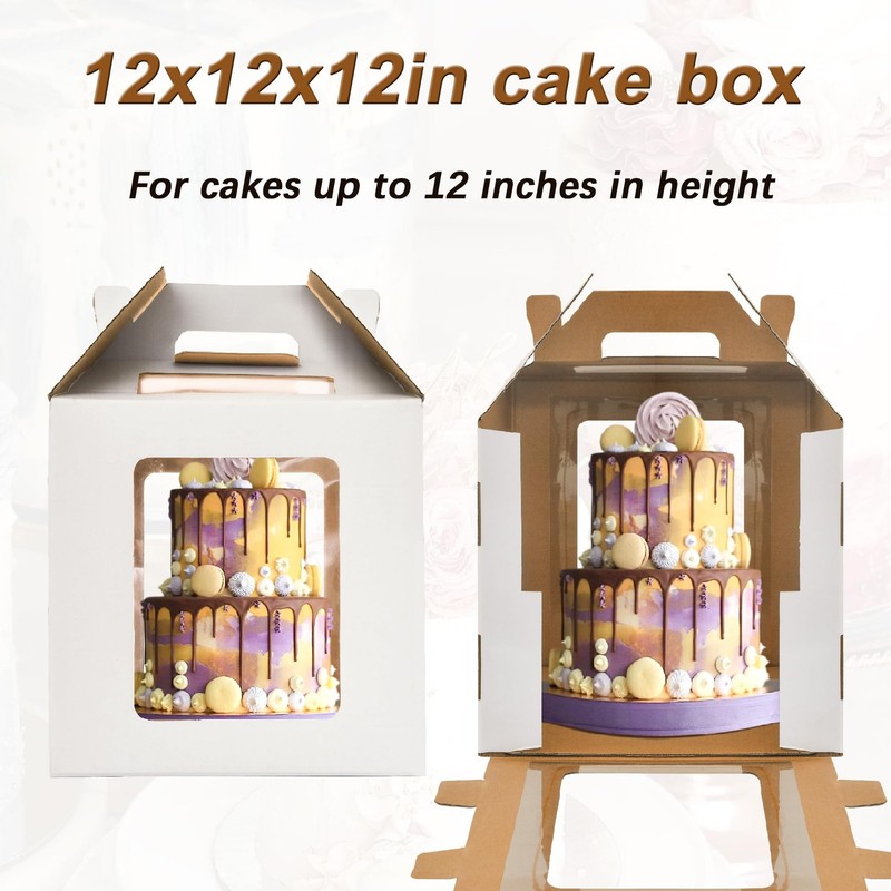 2 Pack Tall Cake Boxes for Tier Cakes,12 x12x12 Inches Large Tiered Cake Carr... gallery