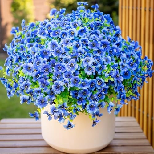 Artificial Flowers for Outdoors Fake Plants - 16 Bundles Faux Outside 14 Blue gallery